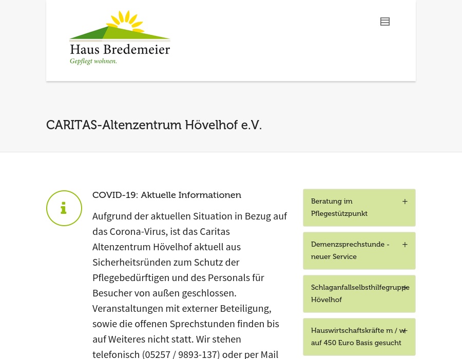 Caritas-Atenzentrum Hövelhof e.V. Haus Bredemeier Tagespflege