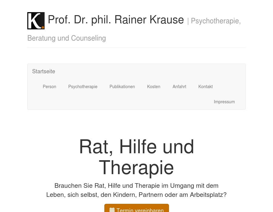 Prof. Dr. phil. Rainer Krause, Privatpraxis, Psychotherapie, Beratung und Counseling