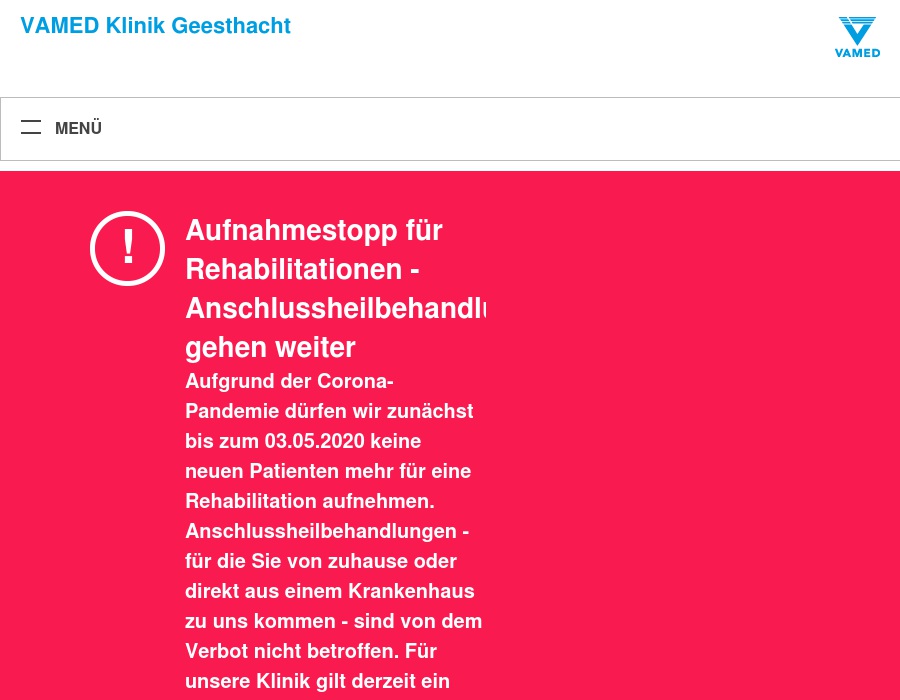 VAMED Klinik Geesthacht: Akutbereich, enthalten sind nur die Daten der Patientinnen/Patienten der besonderen Einrichtung, ohne Patientinnen/Patienten aus dem Reha-Bereich