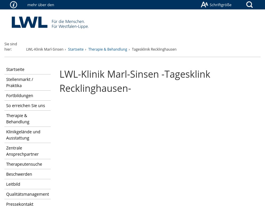 LWL Klinik Marl-Sinsen Tagesklinik Recklinghausen